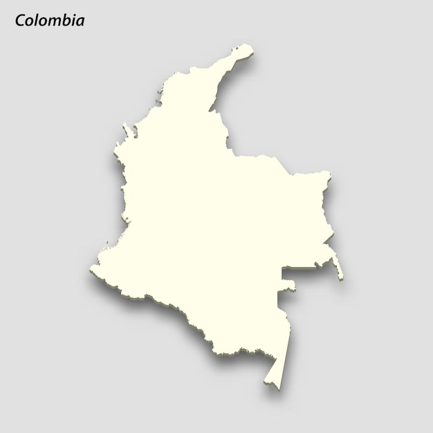 Mapa isométrico 3D de Colombia aislado con sombra