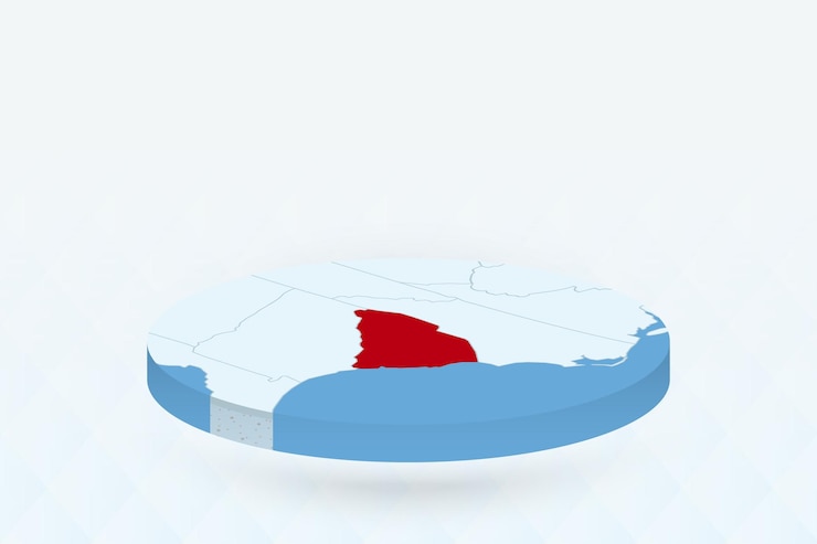 Vector mapa isométrico 3d destacando carolina del sur en rojo