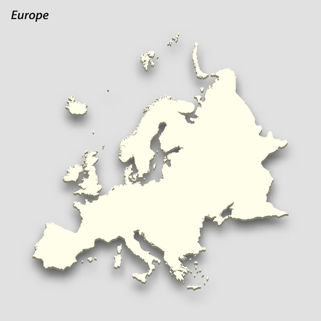 Mapa isométrico 3D de Europa aislado con sombra