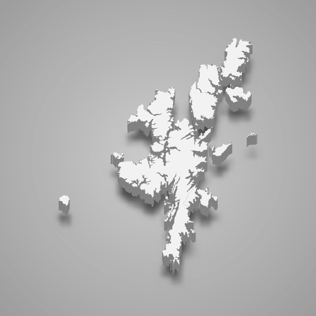 El mapa isométrico 3D de las Islas Shetland es una región de Escocia
