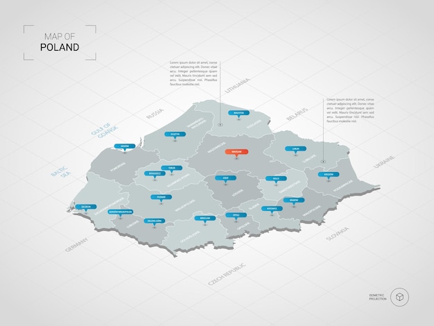 Vector mapa isométrico 3d de polonia.