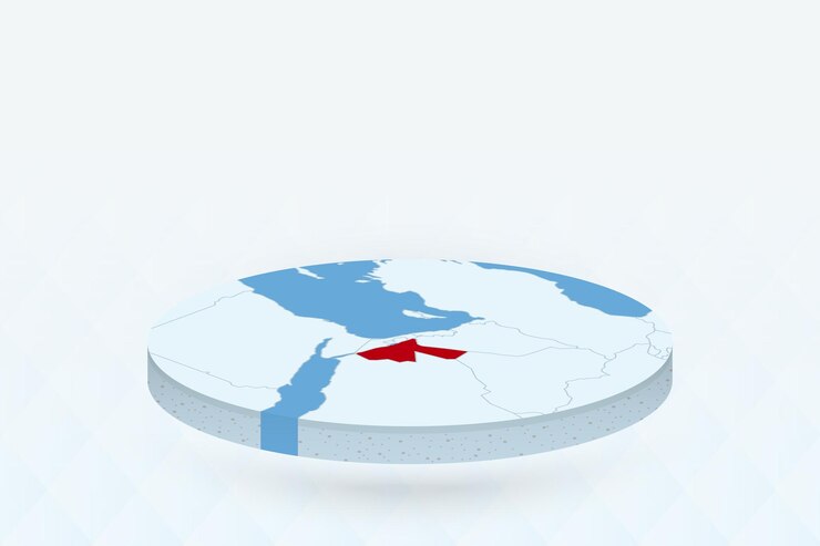 Vector mapa isométrico 3d que destaca a jordania en rojo
