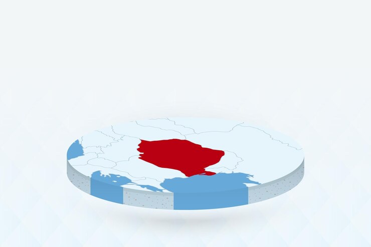Vector mapa isométrico 3d que destaca a rumania en rojo