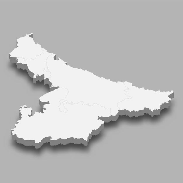 Mapa isométrico 3d La región de las llanuras de la India aislada con sombra