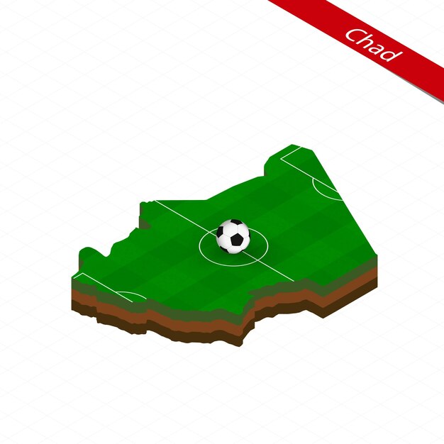 Mapa isométrico de chad con campo de fútbol balón de fútbol en el centro del campo de fútbol ilustración de fútbol vectorial