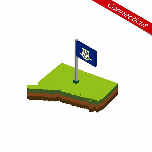 Mapa isométrico de Connecticut y bandera Vector Illustration