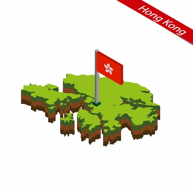 Mapa isométrico de hong kong y bandera vector illustration