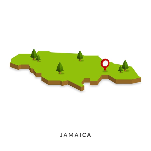 Mapa isométrico de jamaica mapa 3d simple ilustración vectorial