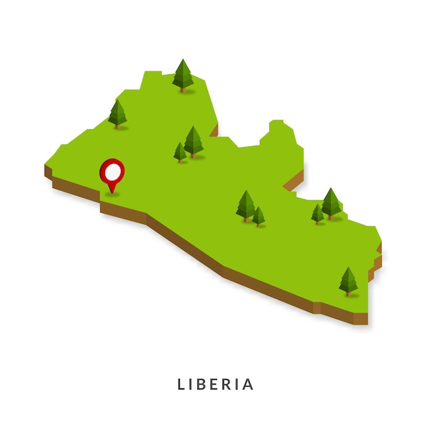 Mapa isométrico de Liberia Mapa 3D simple Ilustración vectorial