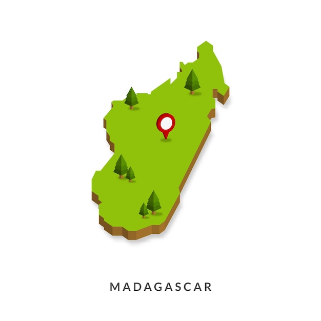 Mapa isométrico de Madagascar Ilustración vectorial de mapa 3D simple EPS 10 Vector