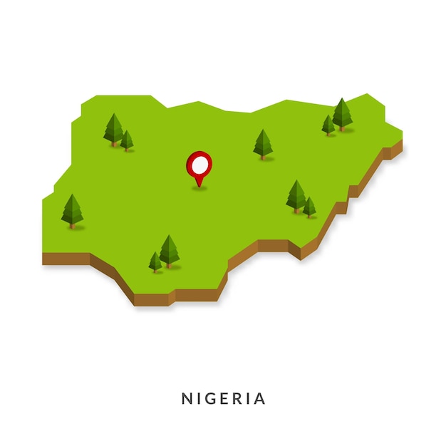 Mapa isométrico de nigeria mapa 3d simple ilustración vectorial