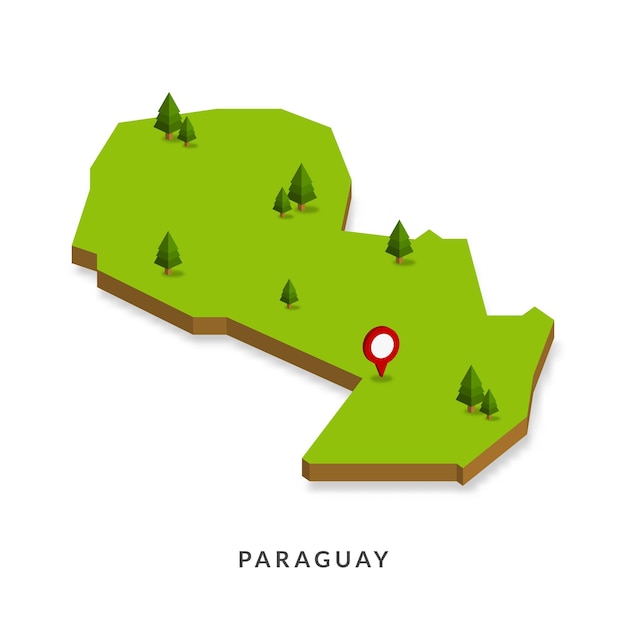 Mapa isométrico de paraguay mapa 3d simple ilustración vectorial