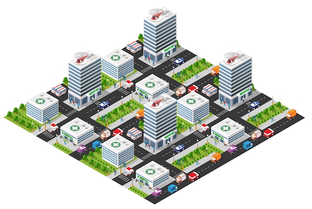 Mapa isométrico plano paisaje edificio de la ciudad rascacielos