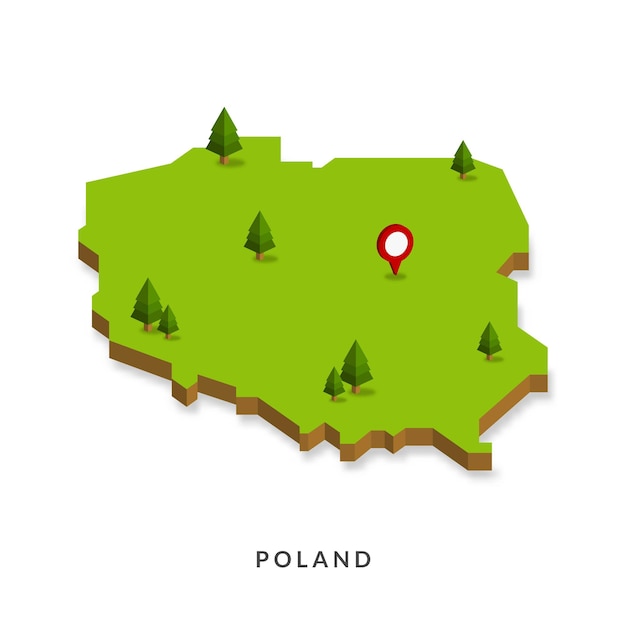 Mapa isométrico de Polonia Mapa 3D simple Ilustración vectorial