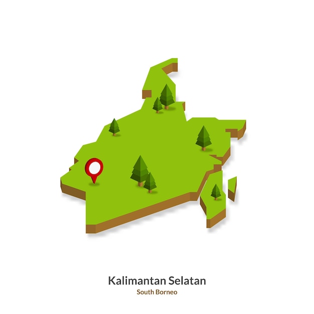 Vector mapa isométrico de la provincia de borneo del sur indonesia mapa 3d simple ilustración vectorial