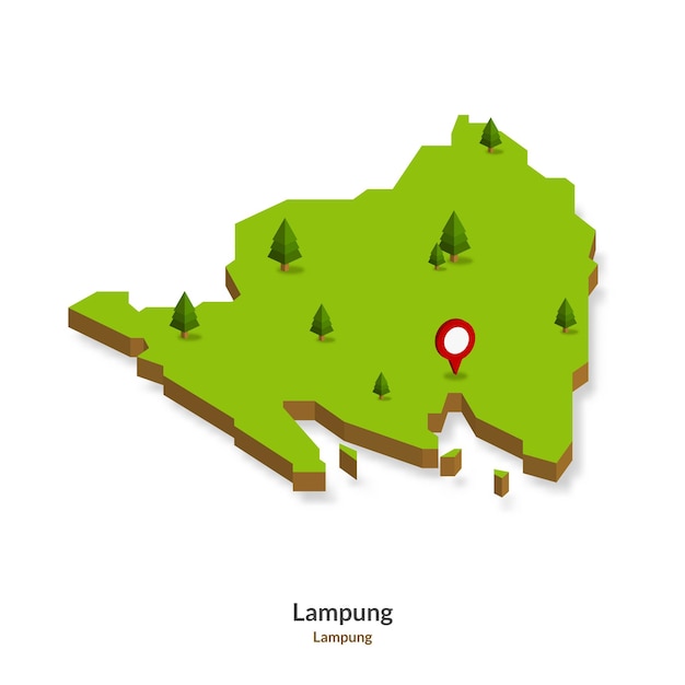 Mapa isométrico de la provincia de Lampung Indonesia Mapa 3D simple Ilustración vectorial