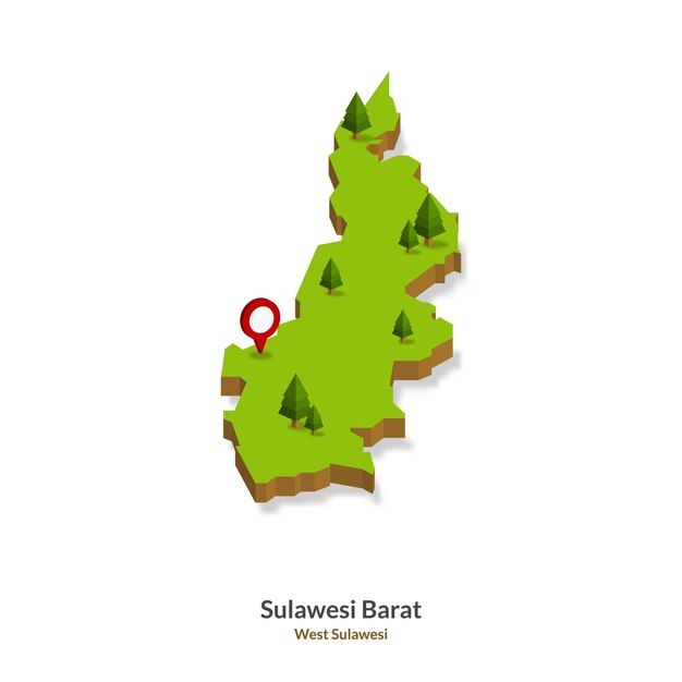 Mapa isométrico de la provincia de Sulawesi Occidental Indonesia Mapa 3D simple Ilustración vectorial