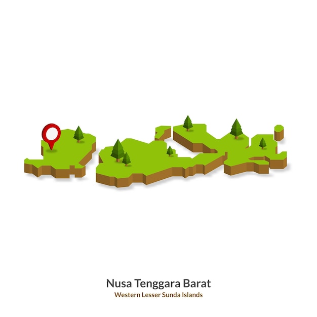 Vector mapa isométrico de la provincia de west nusa tenggara indonesia mapa 3d simple ilustración vectorial