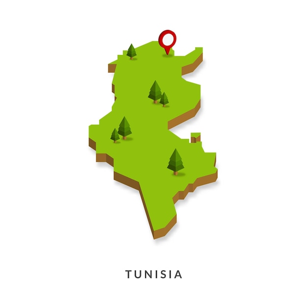 Mapa isométrico de Túnez Mapa 3D simple Ilustración vectorial