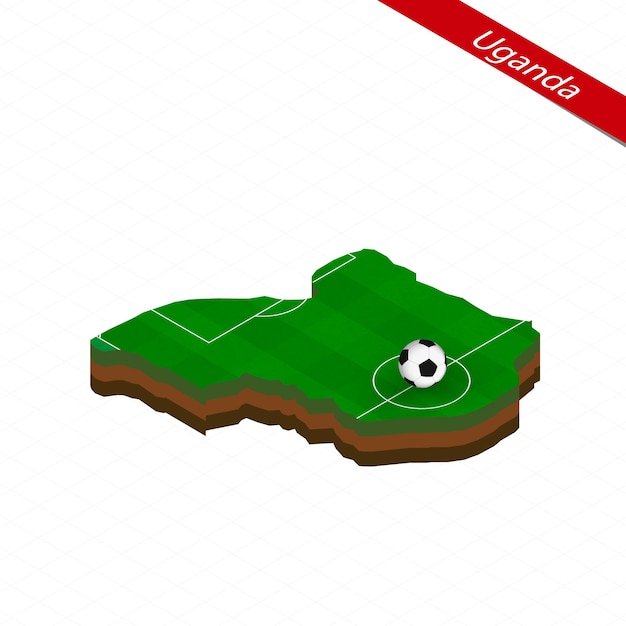 Vector mapa isométrico de uganda con campo de fútbol balón de fútbol en el centro del campo de fútbol ilustración de fútbol vectorial