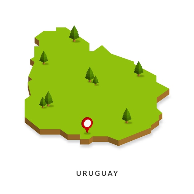 Mapa isométrico de uruguay mapa 3d simple ilustración vectorial