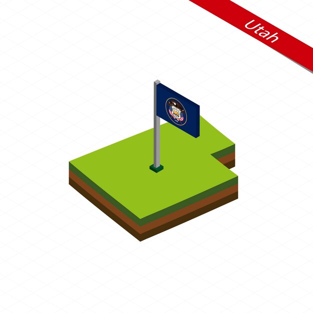 Mapa isométrico de Utah y bandera Vector Illustration