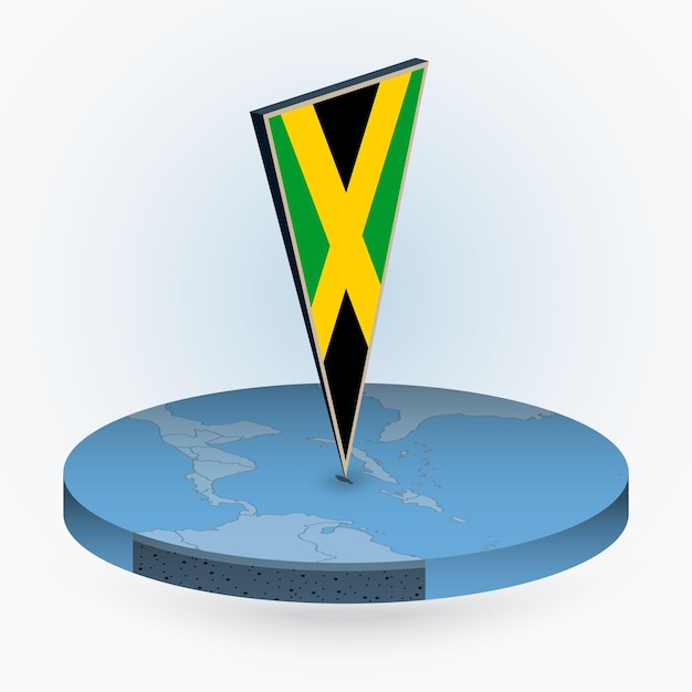 Mapa de Jamaica en estilo isométrico redondo con bandera triangular 3D de Jamaica