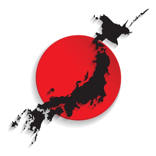 Mapa de japón con el fondo de la bandera