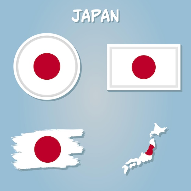 Vector mapa de japón con la imagen de la bandera nacional