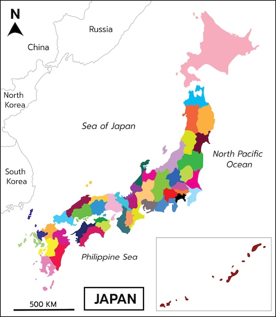 Vector mapa de japón con las islas de okinawa