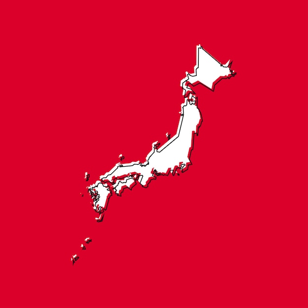 Mapa de Japón silueta muy detallada aislado sobre fondo rojo.