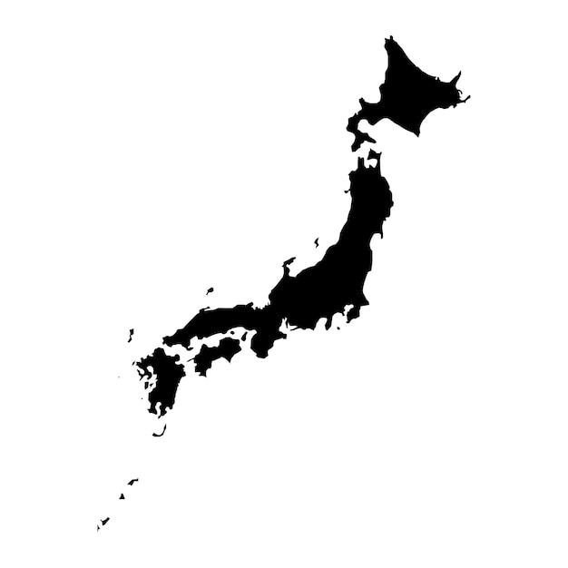 Mapa de japón silueta negra muy detallada aislada sobre fondo blanco