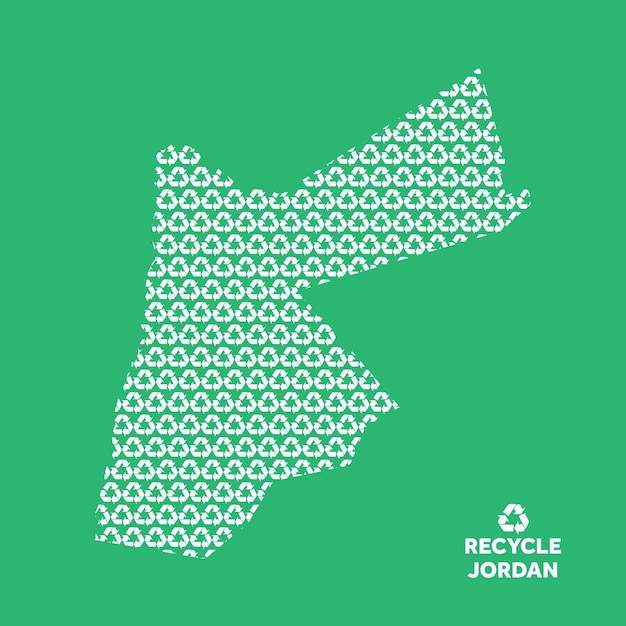 Mapa de jordania hecho con el concepto ambiental del símbolo de reciclaje