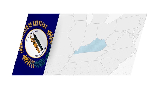 Mapa de Kentucky en estilo moderno con la bandera de Kentucky en el lado izquierdo