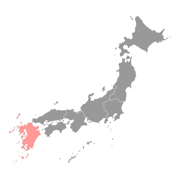 Vector mapa de kyushu región de japón ilustración vectorial