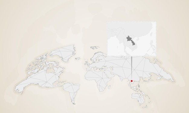 Vector mapa de laos con países vecinos fijados en el mapa mundial