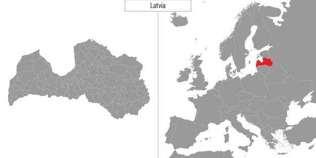 Mapa de Letonia y ubicación en el mapa de Europa Ilustración vectorial