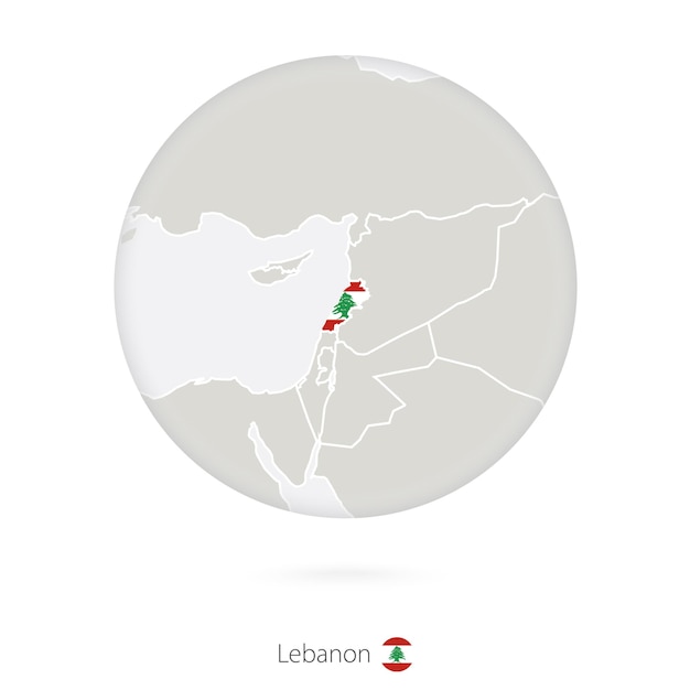 Mapa de Líbano y bandera nacional en un círculo Contorno de mapa de Líbano con bandera Ilustración vectorial
