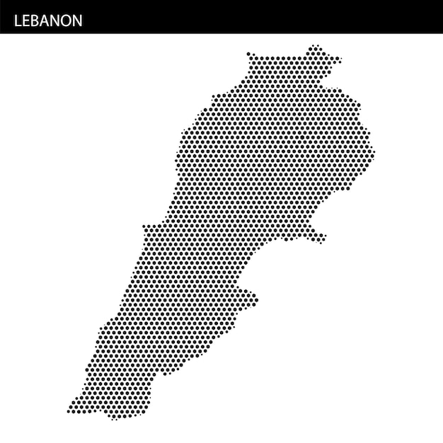 Mapa del Líbano representado en estilo hexagonal punteado con un diseño estético moderno