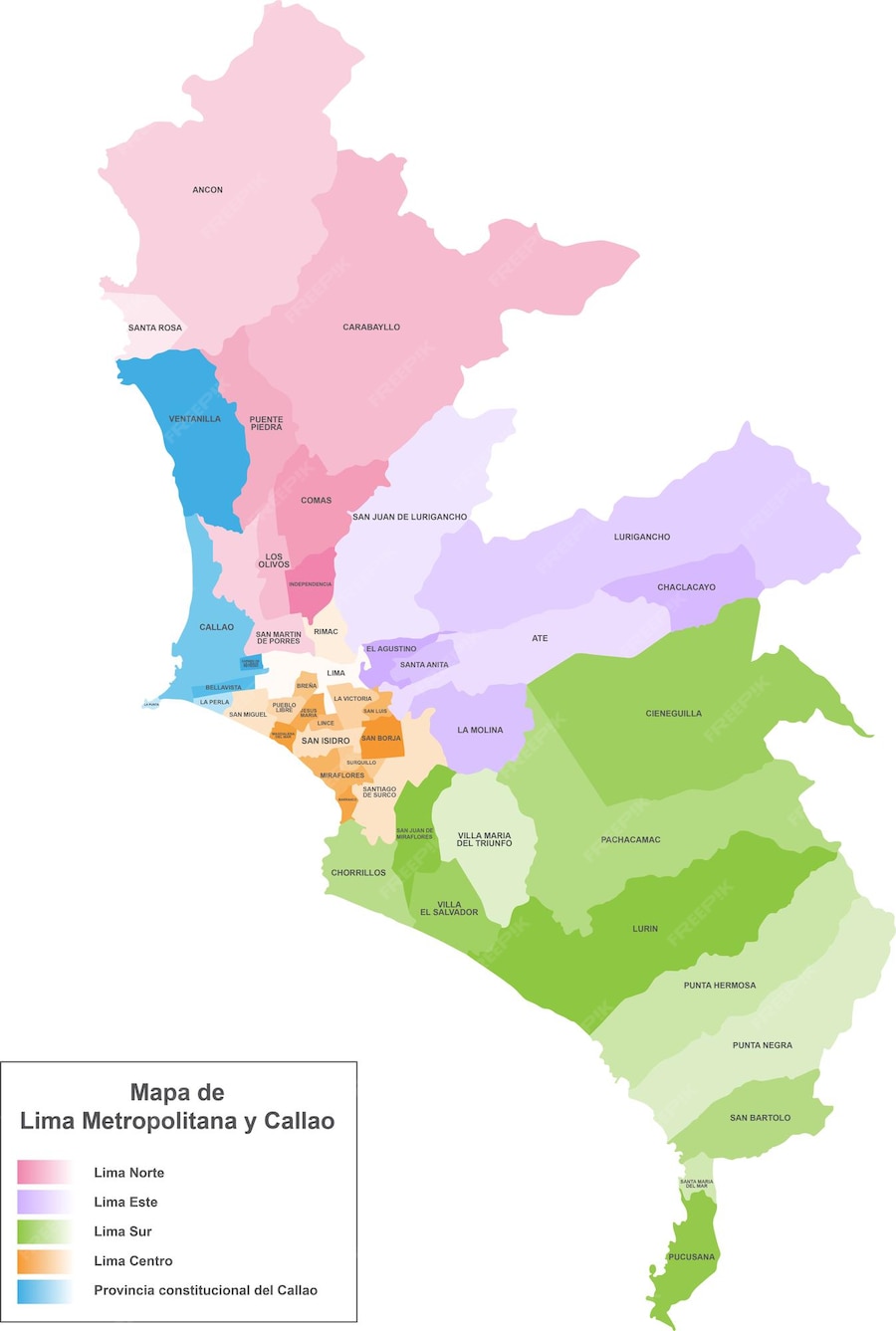 Mapa de Lima Mapa editable de Lima metropolitana y Callao Vector Premium