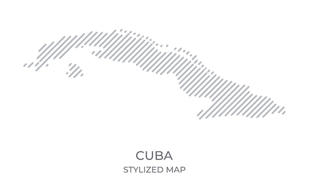 Mapa lineal estilizado de Cuba en estilo minimalista
