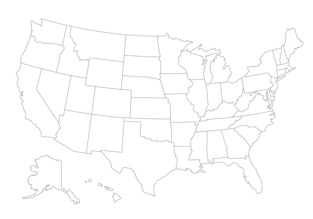 Vector mapa lineal vectorial de ee. uu. mapa de línea delgada de estados unidos