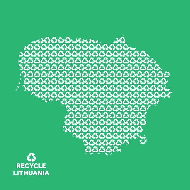 Mapa de Lituania hecho a partir del concepto ambiental del símbolo de reciclaje