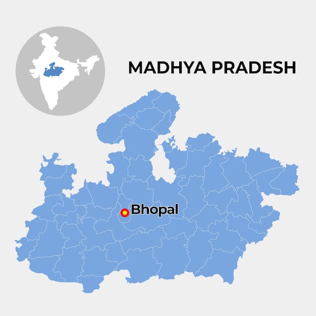 Mapa localizador de Madhya Pradesh que muestra el distrito y su capital