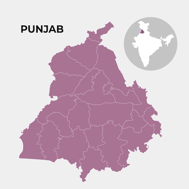 Vector mapa localizador de punjab que muestra el distrito y su capital