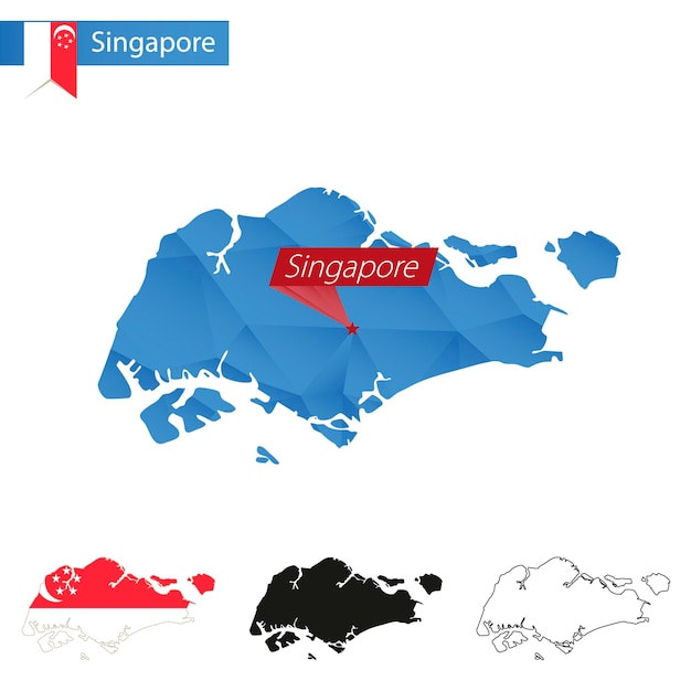 Mapa low poly azul de singapur con capital