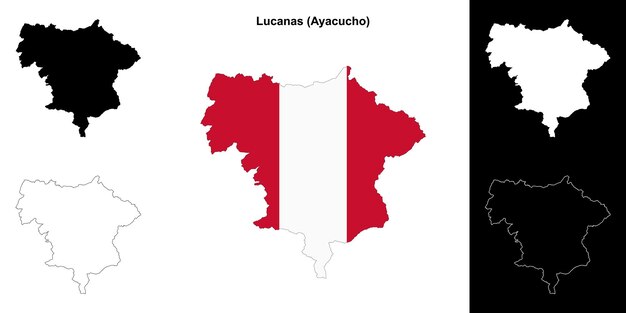 Mapa de Lucanas Ayacucho Perú con bandera y contornos de la forma