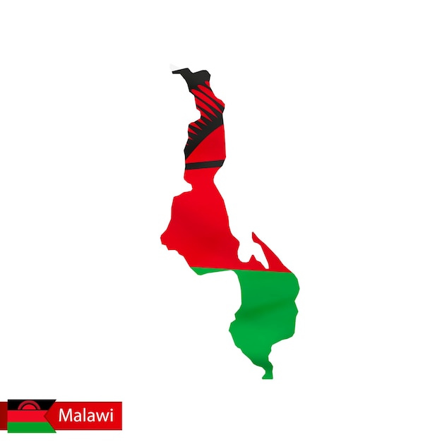 Mapa de malawi con banderas ondeantes del país