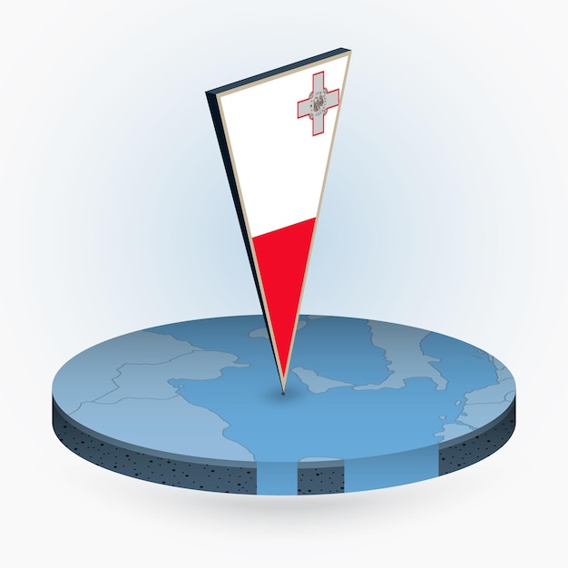 Mapa de Malta en estilo isométrico redondo con bandera triangular 3D de Malta