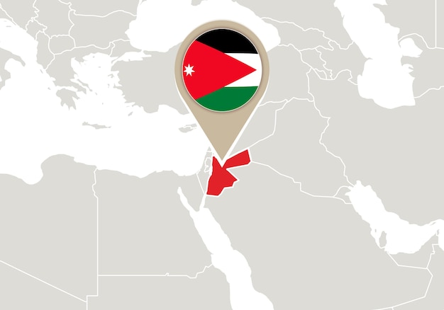 Mapa con el mapa y la bandera de jordania resaltados